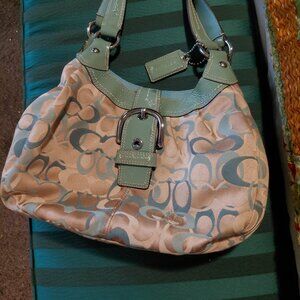 Vintage Coach Green & Beige Hobo Bag